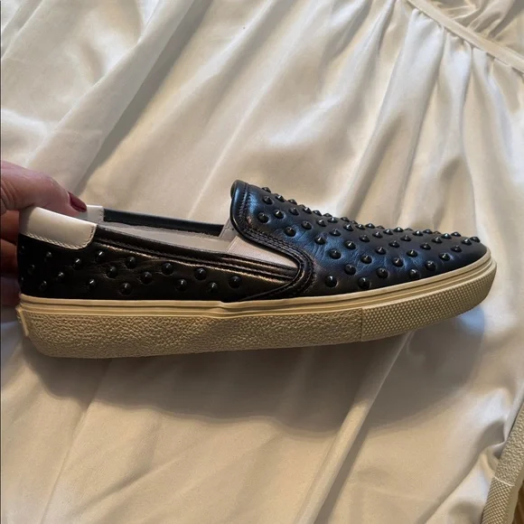 Saint Laurent Black Studded Loafers - Picture 3 of 4